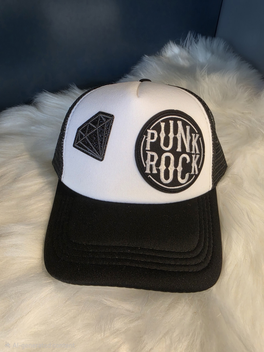 Woman's 90s Inspired Punk Rock Black & White Trucker Hat With Glitter Diamond